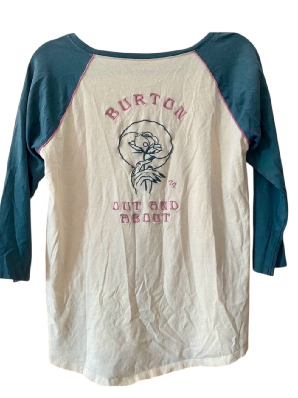 Burton Organic Cotton Raglan Graphic Tee Small Out & About Blue Cream Shirt